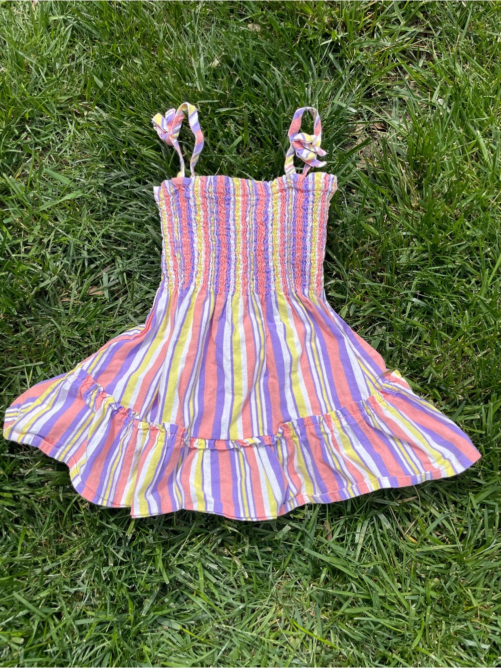 Toddler Girls 100% Cotton Smocked Sundress Size 3T Stripe Boho Tie Shoulder